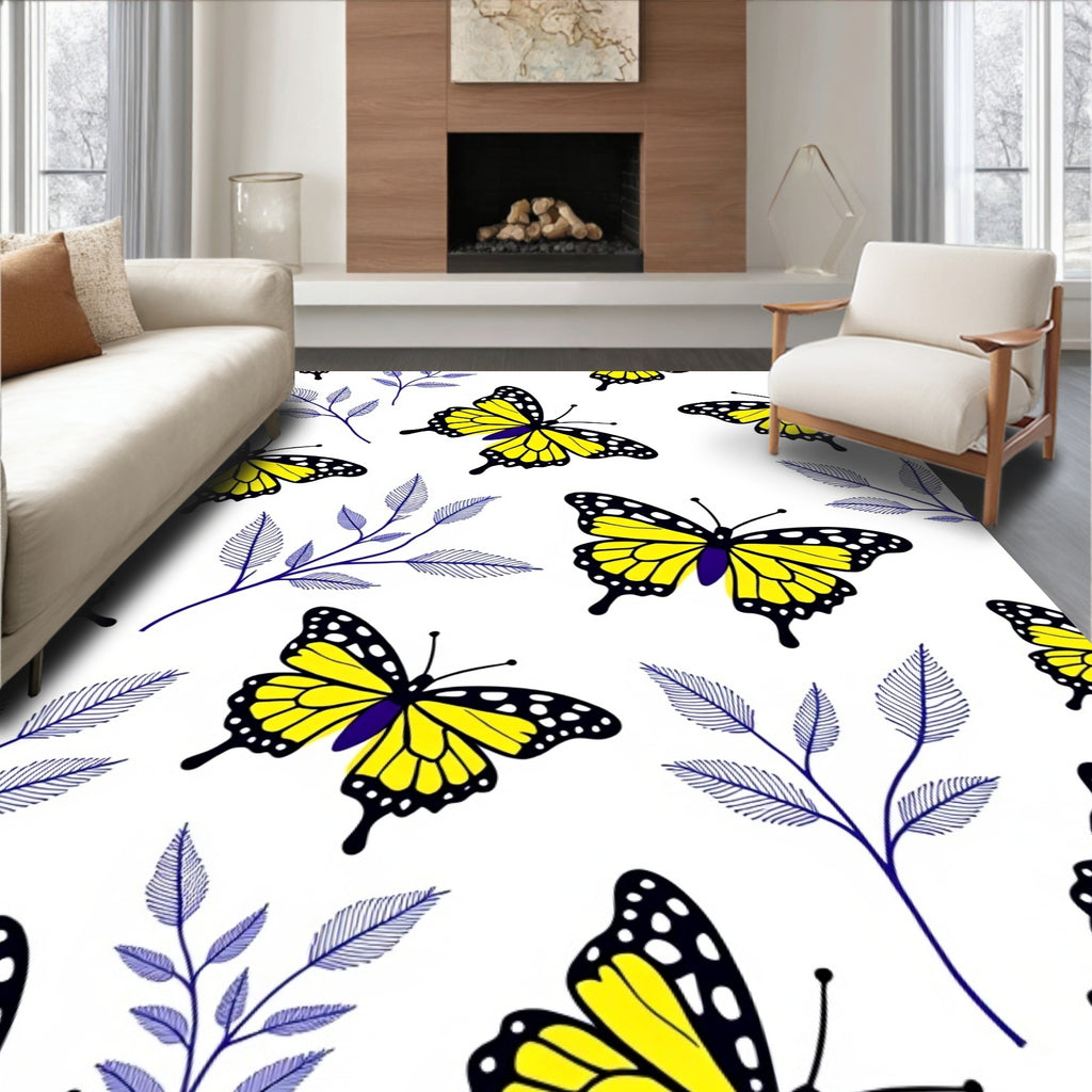 Vibrant Yellow Butterfly Branch Array Rug