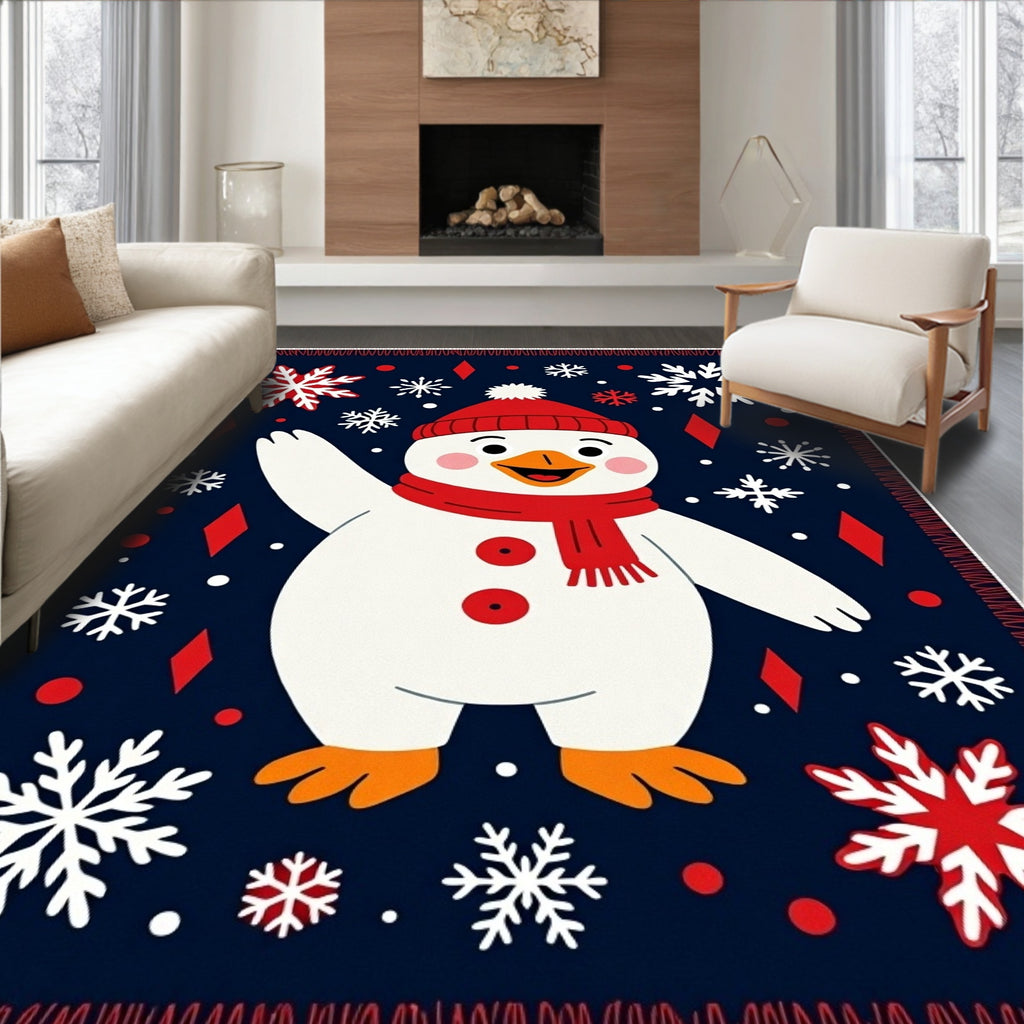 Festive Snowman Red Snowflake Navy Rug