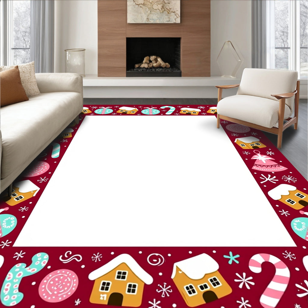 Whimsical Gingerbread Candy Cane Border Rug