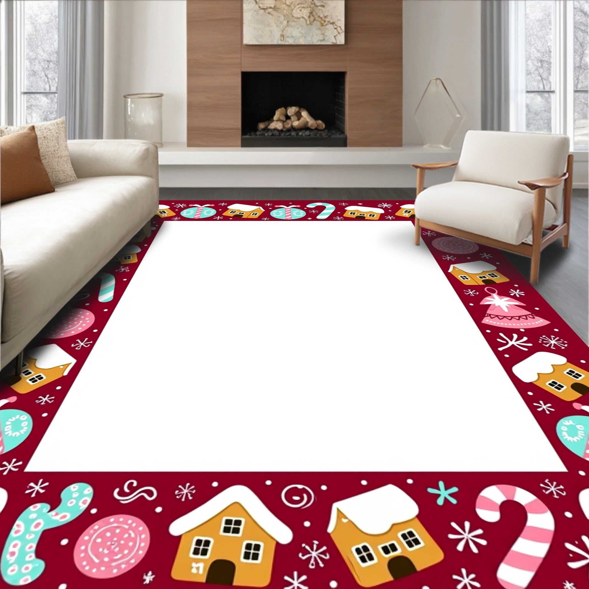 Whimsical Gingerbread Candy Cane Border Rug