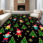 Festive Gnomes and Christmas Trees Collage Rug