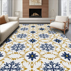 Navy Gold Floral Medallion Arrangement Rug