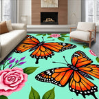 Orange Monarch Butterflies Pink Rose Garden Rug