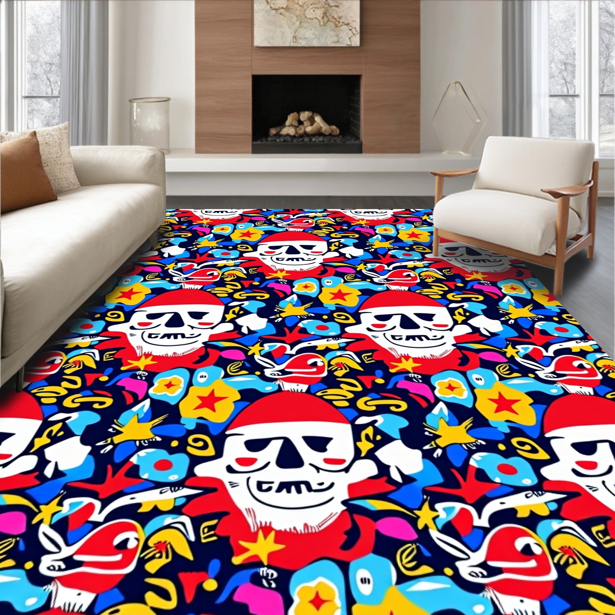 Vivid Skull Starburst Pop Art Rug