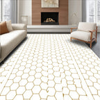 Golden Hexagon Grid Broken Stripe Rug
