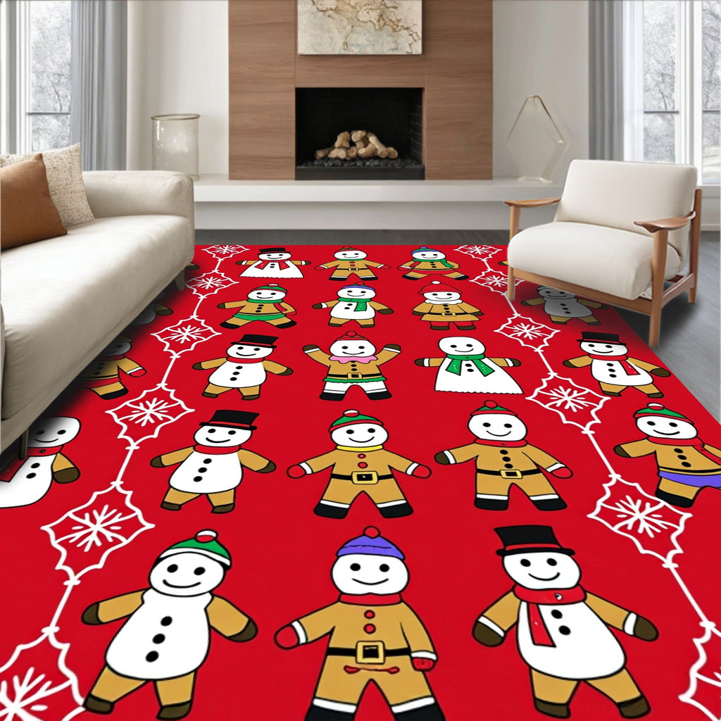 Festive Snowman Character Collage Red Rug