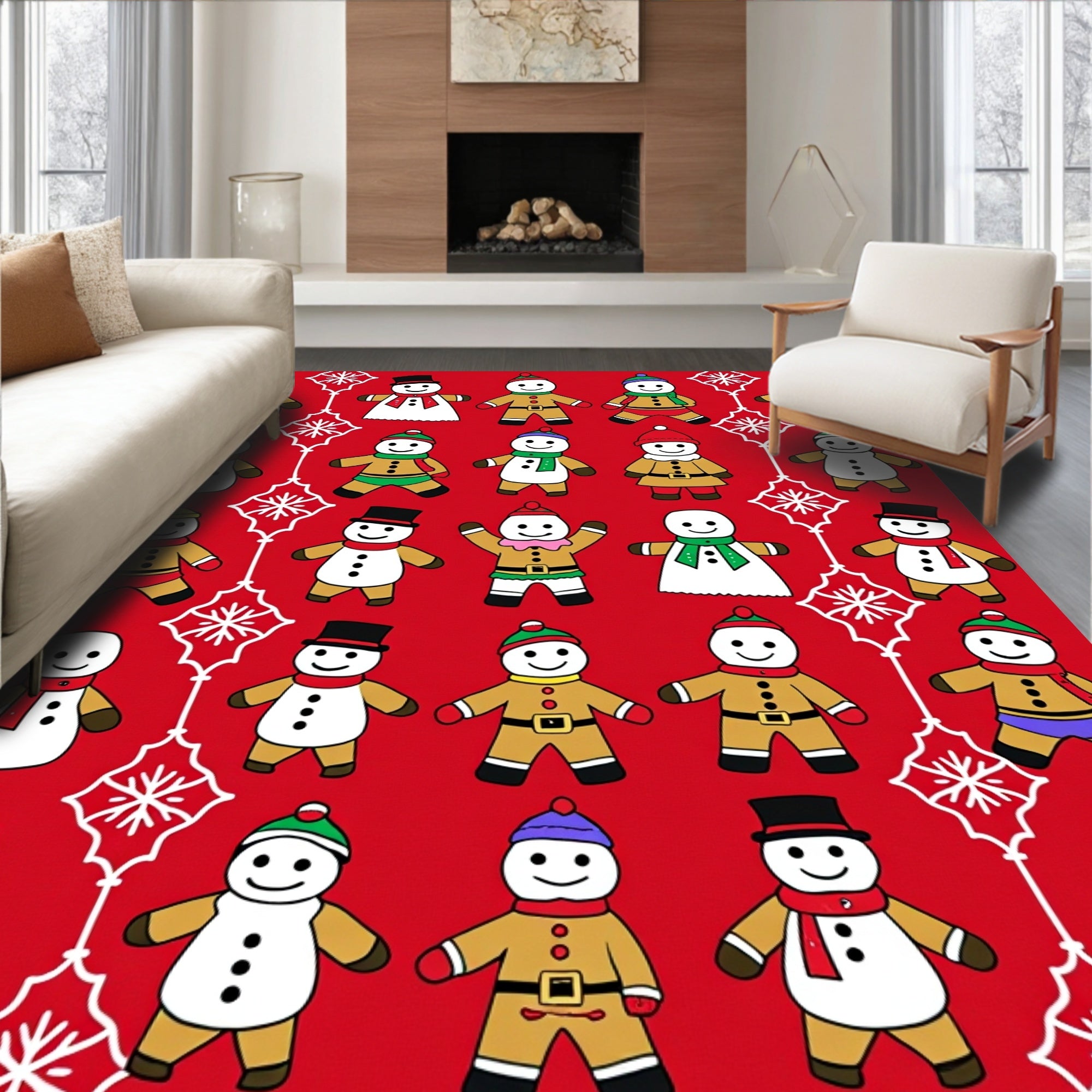 Festive Snowman Character Collage Red Rug