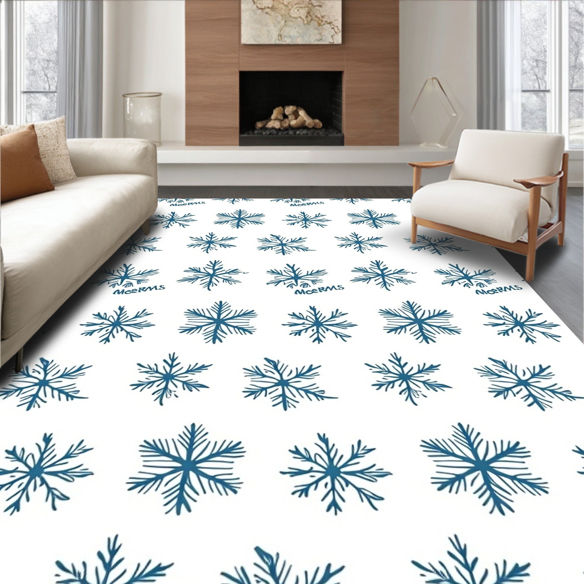 Winter Blue Snowflakes All Over Rug