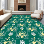 Teal Yellow Botanical Square Abstract Rug