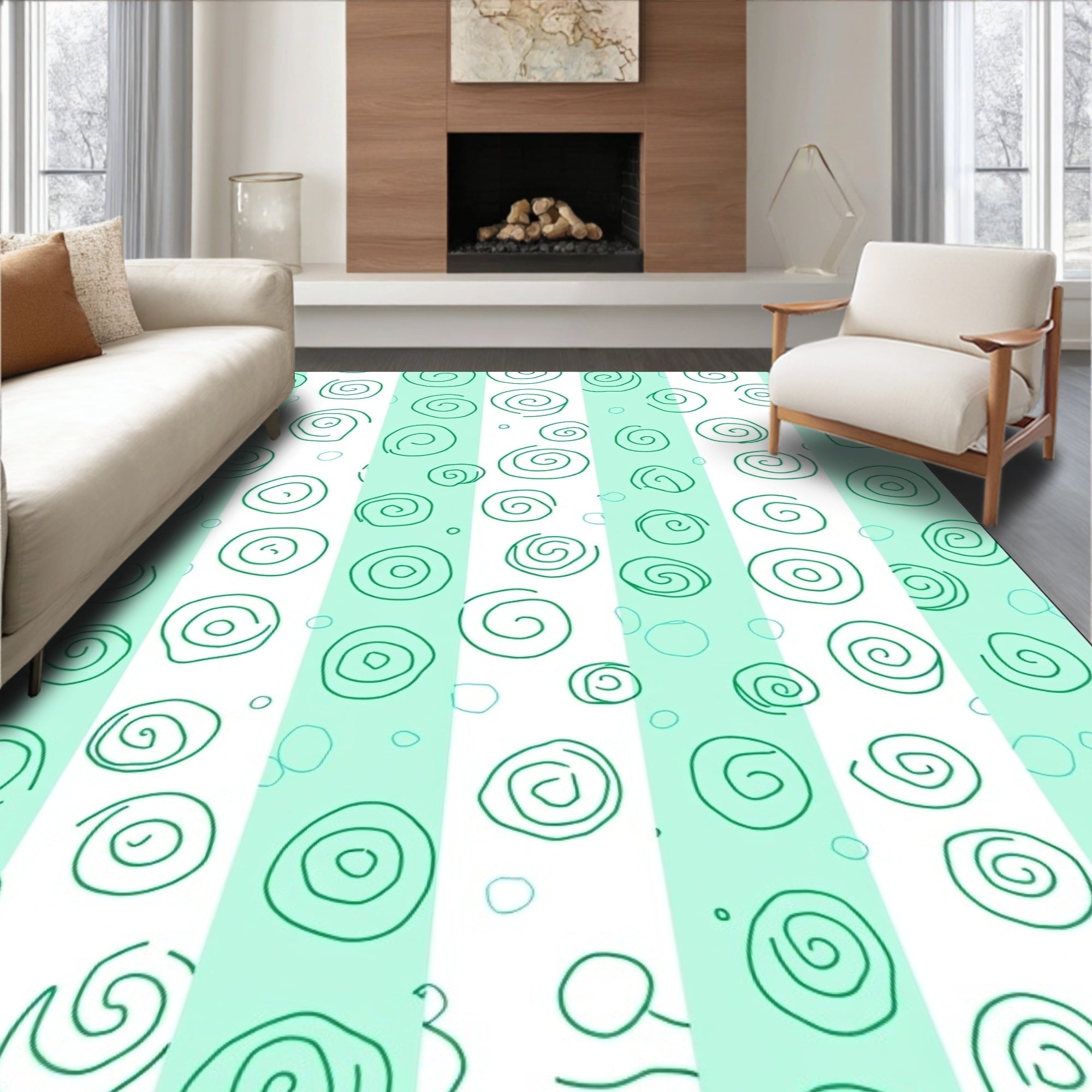 Green Spiral Stripe Collage Rug