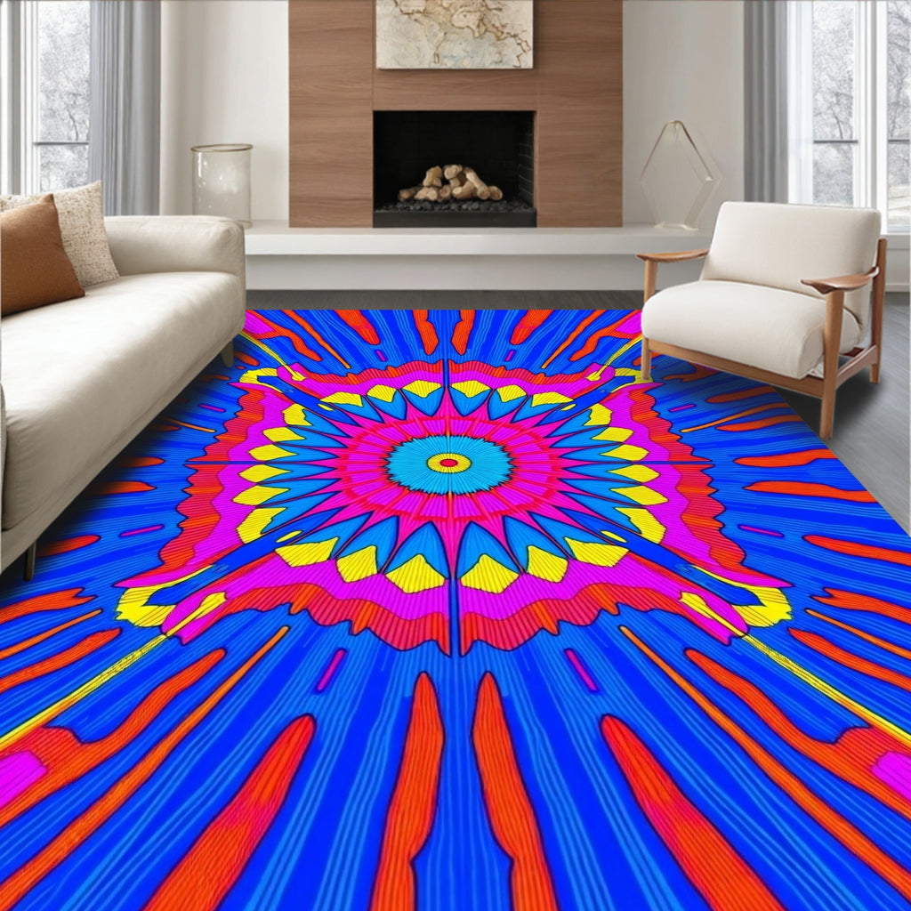 Vibrant Geometric Sunburst Mandala Rug