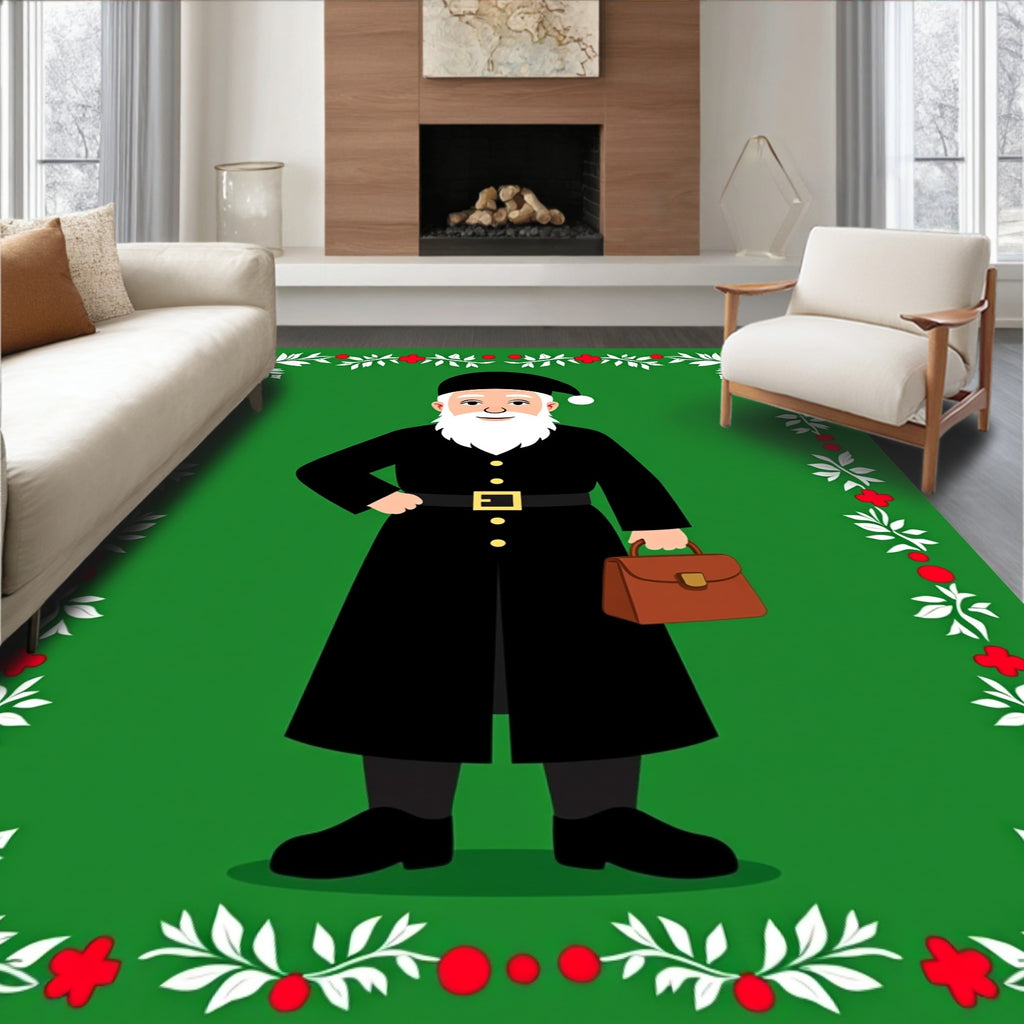 Christmas Black Coat Santa Briefcase Rug