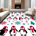 Whimsical Penguin Christmas Tree Snowflakes Rug