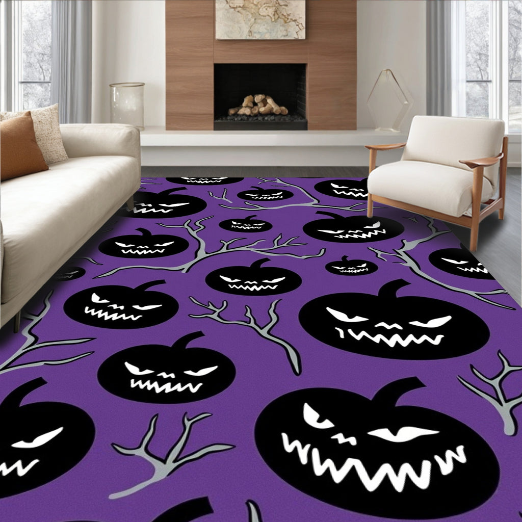 Spooky Black Pumpkin Branch Purple Rug