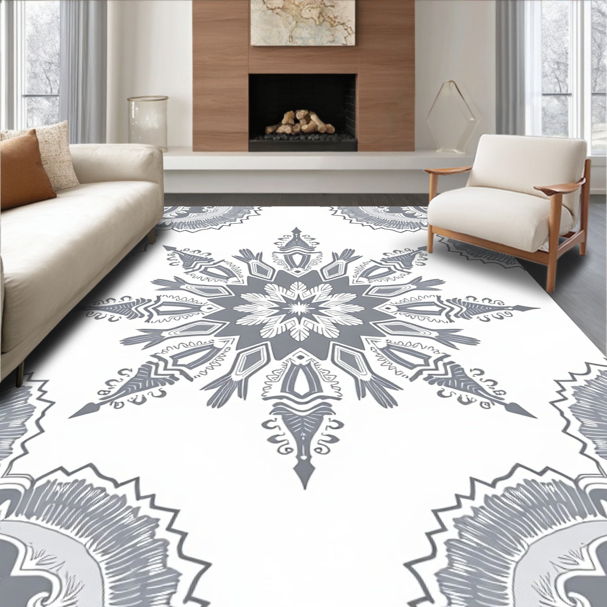 Grey Radial Medallion Art Rug