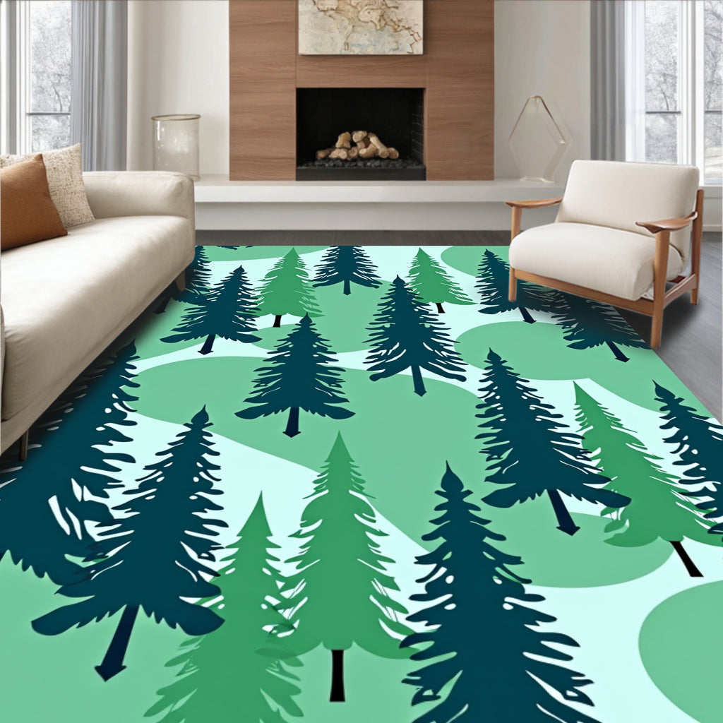 Deep Forest Evergreen Spruce Silhouette Rug