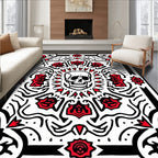 Macabre Skull Red Rose Symmetry Rug