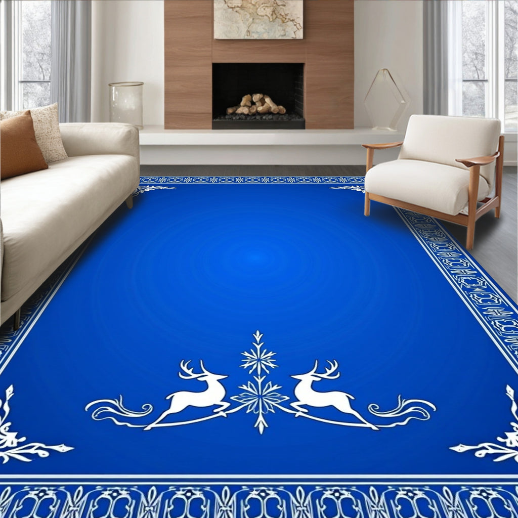 Royal Blue Elegant Reindeer Border Rug