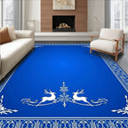 Royal Blue Elegant Reindeer Border Rug