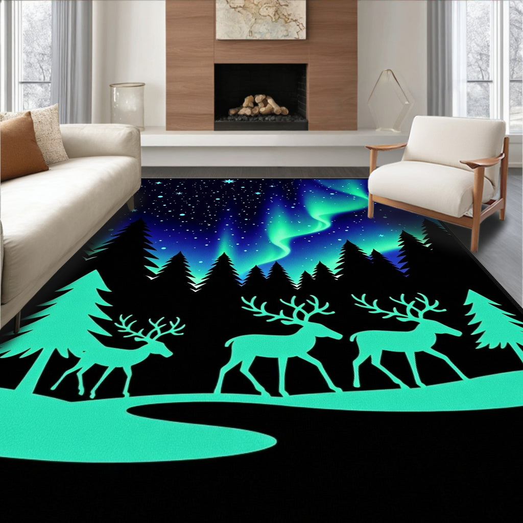 Northern Lights Stag Winter Frolic Rug