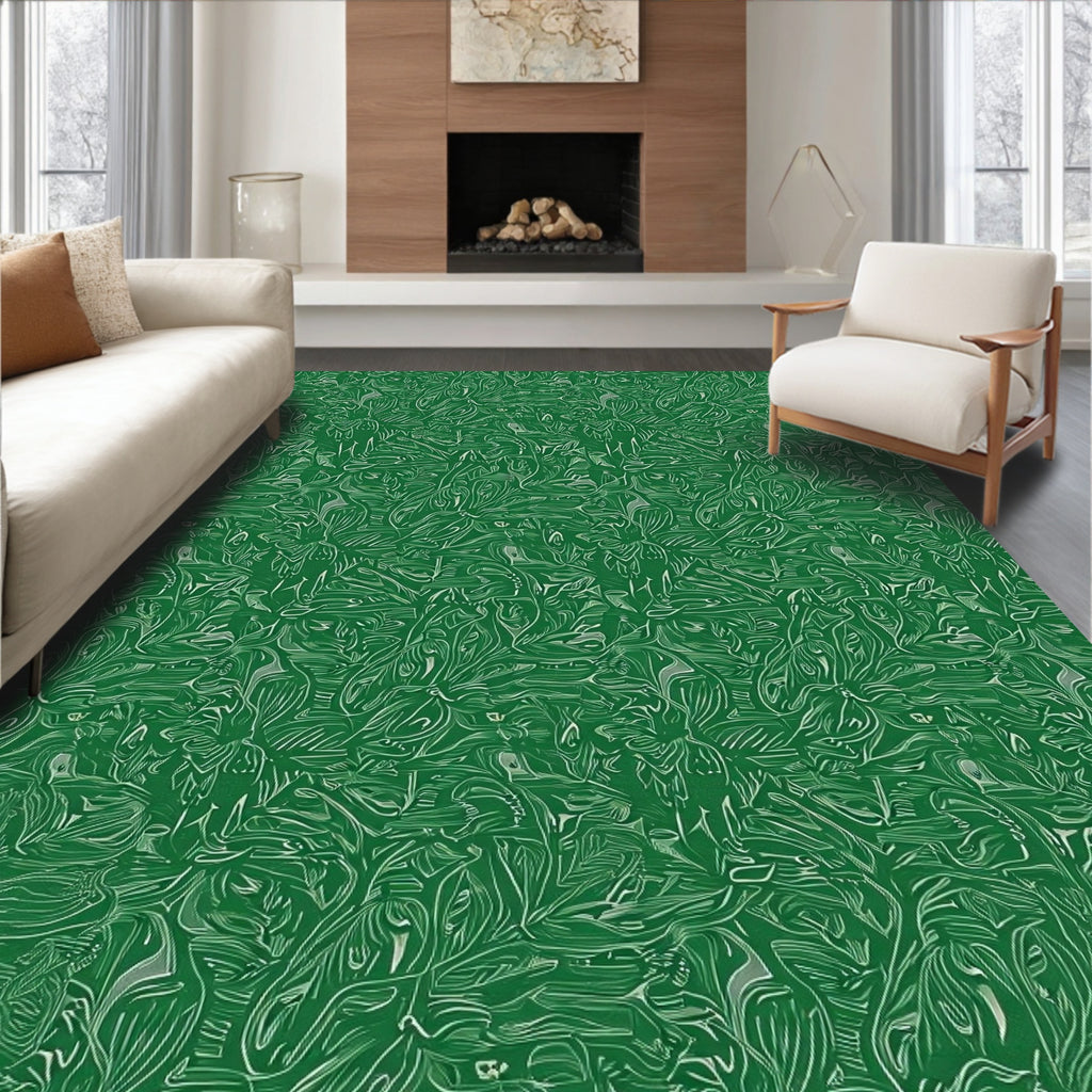 Emerald Green Leafy Swirl Arrangement Rug