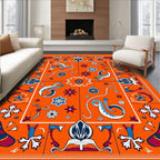 Orange Crimson Blue Butterfly Folk Art Rug
