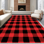 Crimson Black Gingham Checkered Cloth Rug