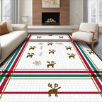 Red Green Gold Plaid Reindeer Collage Rug