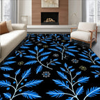 Vivid Blue Branch White Flower Rug