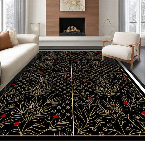 Black and Gold Berry Foliage Rug
