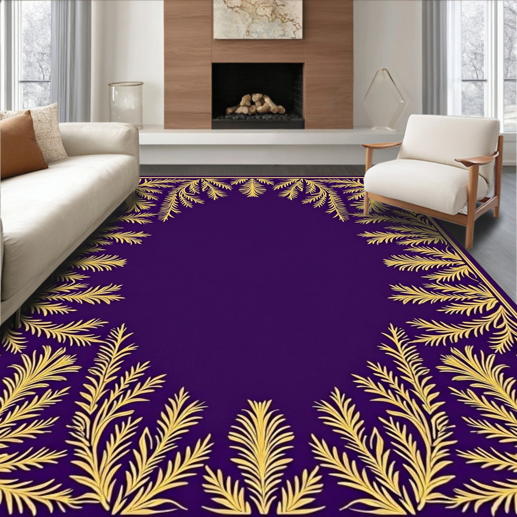 Golden Fern Bordered Purple Rug