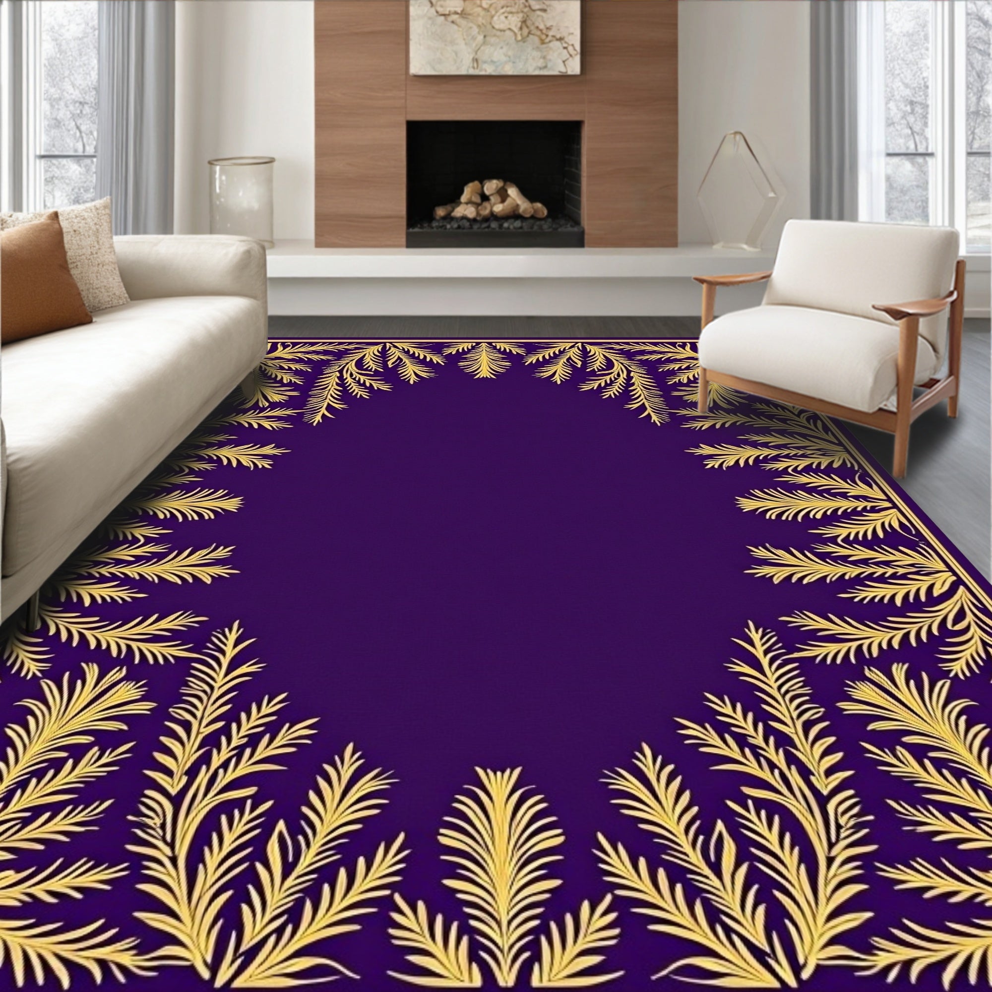 Golden Fern Bordered Purple Rug