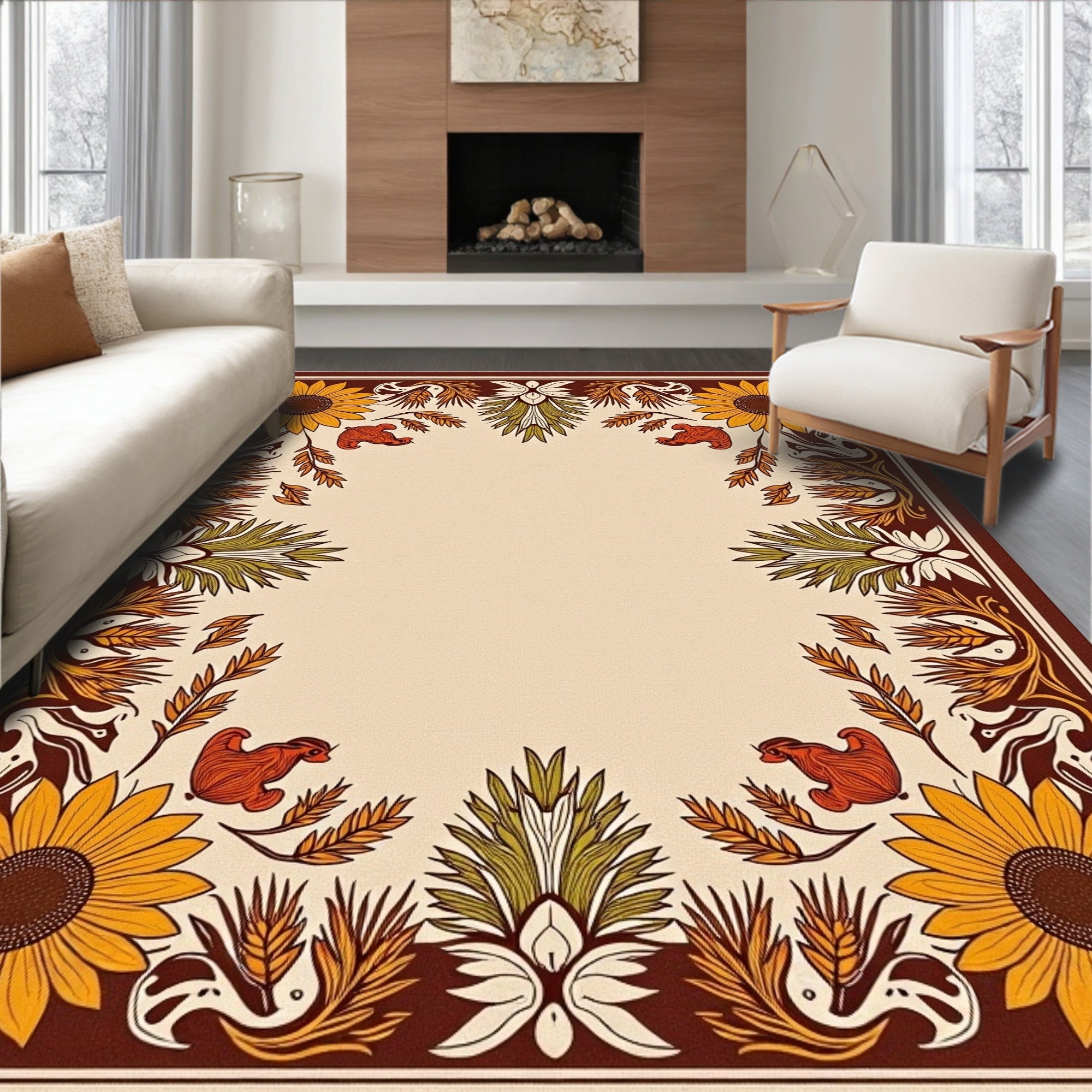Autumn Sunflower Botanical Border Rug