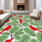 Bright Red Cardinals Green Pine Branches Rug