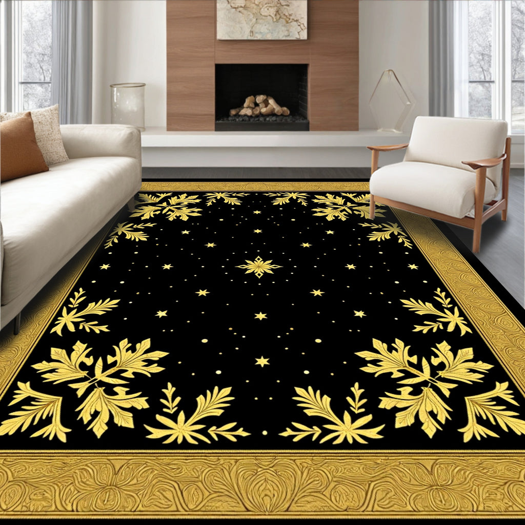 Golden Starry Night Foliage Border Rug