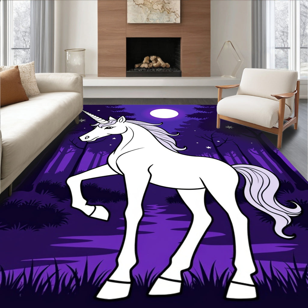 Magical Purple Forest Unicorn Moonlit Night Rug