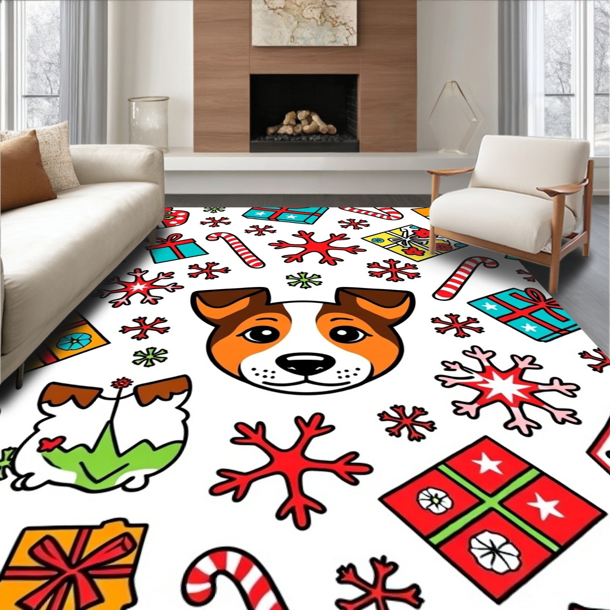 Cute Dog Snowflakes Christmas Gifts Rug