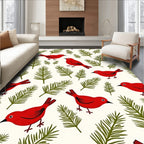 Red Birds and Fern Swirls Rug