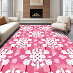 Pink White Snowflake Geometric Overlay Rug