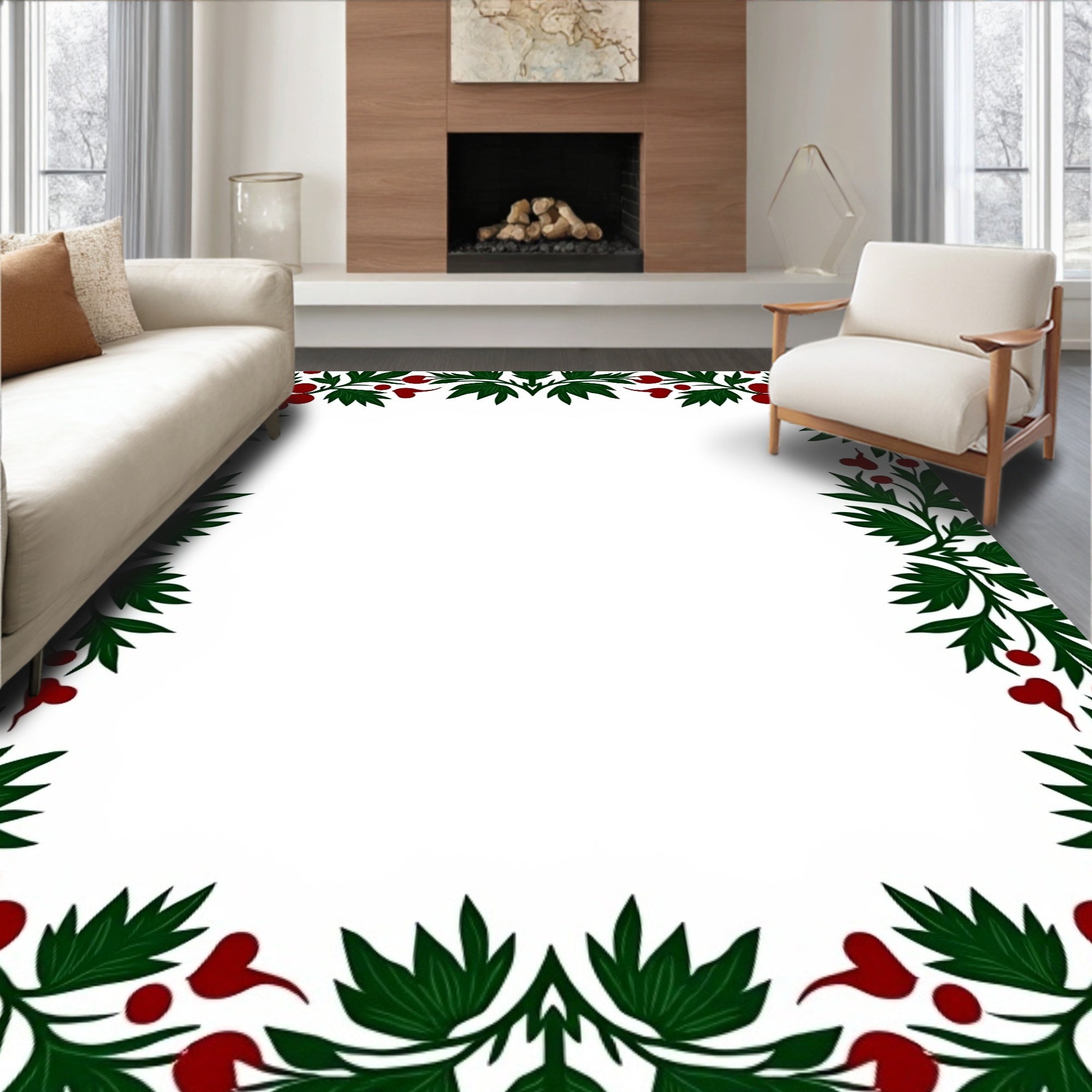Crimson Berry Vine Border Rug