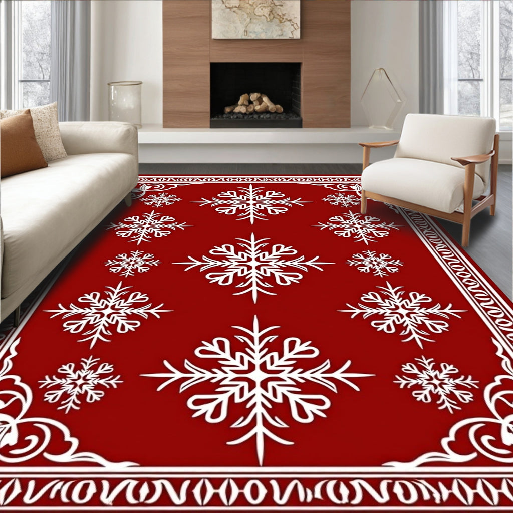 Festive Red Snowflake Cluster Rug