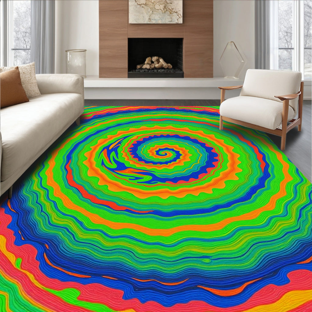 Vibrant Rainbow Swirl Concentric Circles Rug