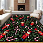 Festive Red Nutcrackers Candy Canes Greenery Rug