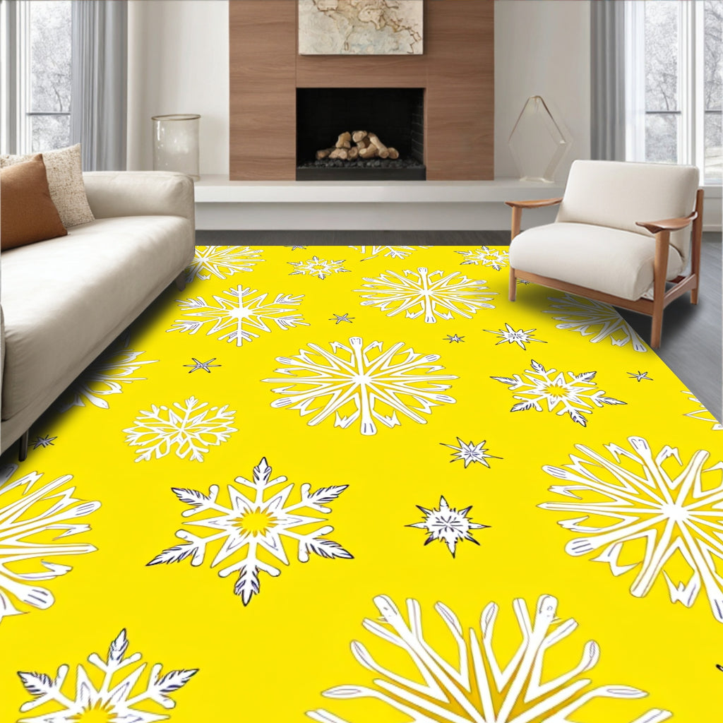 Golden Yellow Snowflake Celebration Rug