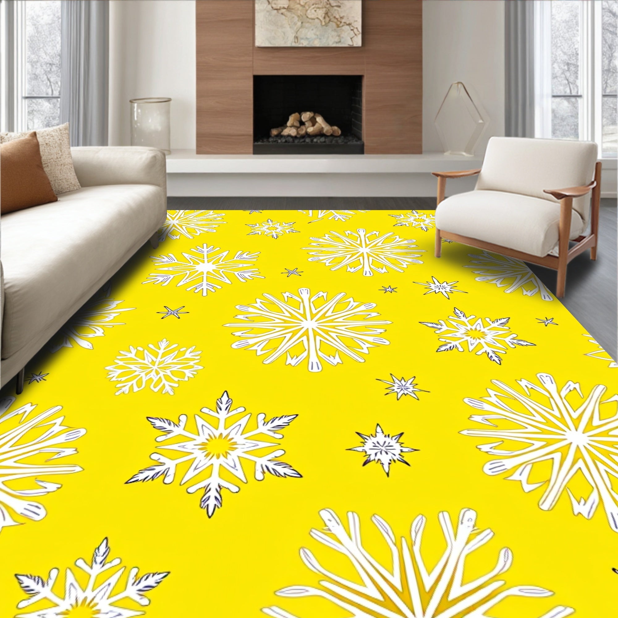 Golden Yellow Snowflake Celebration Rug