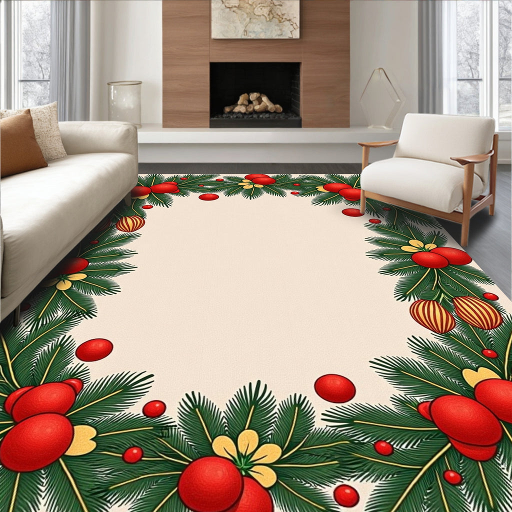 Festive Red Pine Garland Ornament Rug