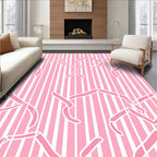 Pink and White Striped Ribbon Overlay Rug