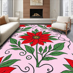 Vibrant Red Floral Vines Pink Rug