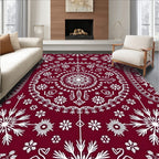 Crimson White Snowflake Mandala Rug