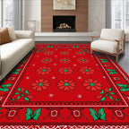 Vibrant Red Floral Bordered Rug
